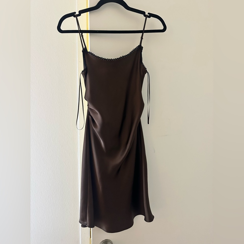 Zara Brown Satin Mini Slip Dress